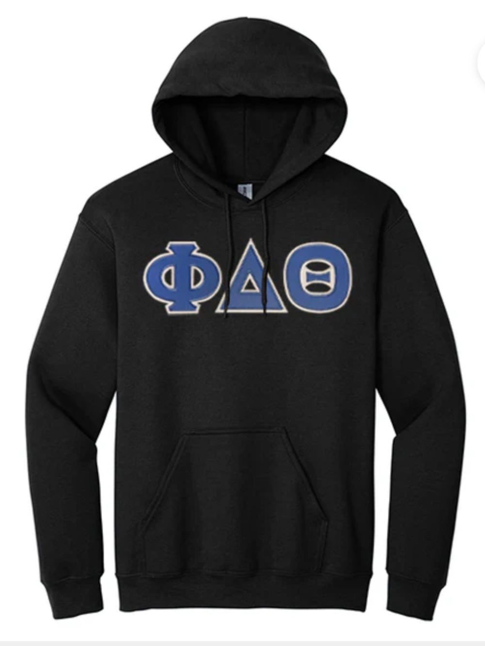 Port and Company Black Hoodie with Blue Greek Letters
